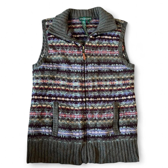 Ralph Lauren Vintage Womens Nordic Wool Sweater Vest Fair Isle Zip Up small - Picture 1 of 8